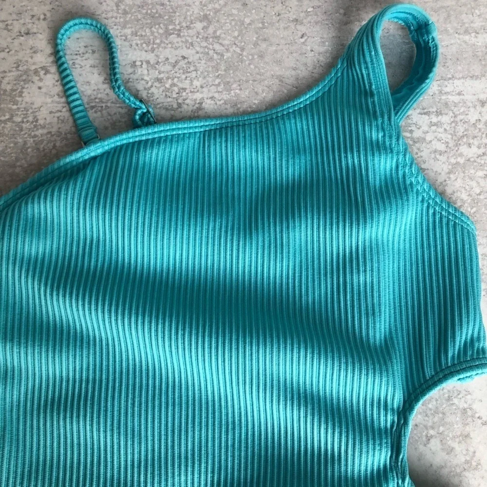 Abercrombie Kids Swimwear One-Shoulder Swimsuit Ribbed Cut Out Teal Size 11/12